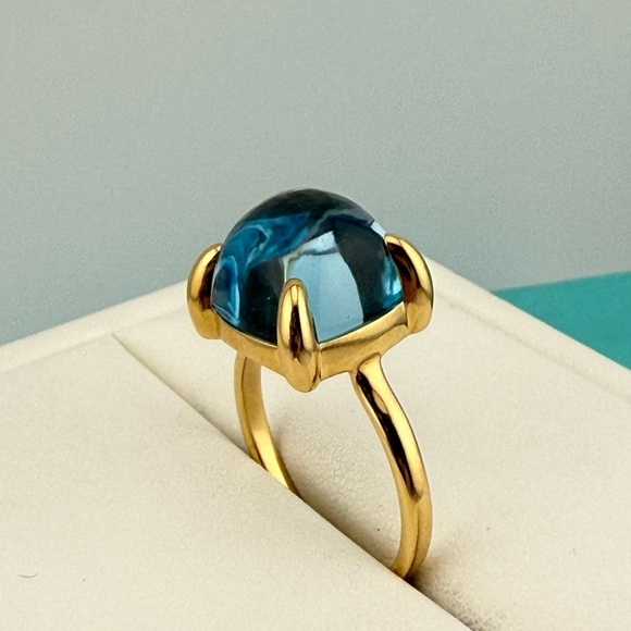 Tiffany & Co. 8ct Blue Topaz Sugar Stack Ring 18k Yellow Gold 8.25 💙 - Picture 10 of 13